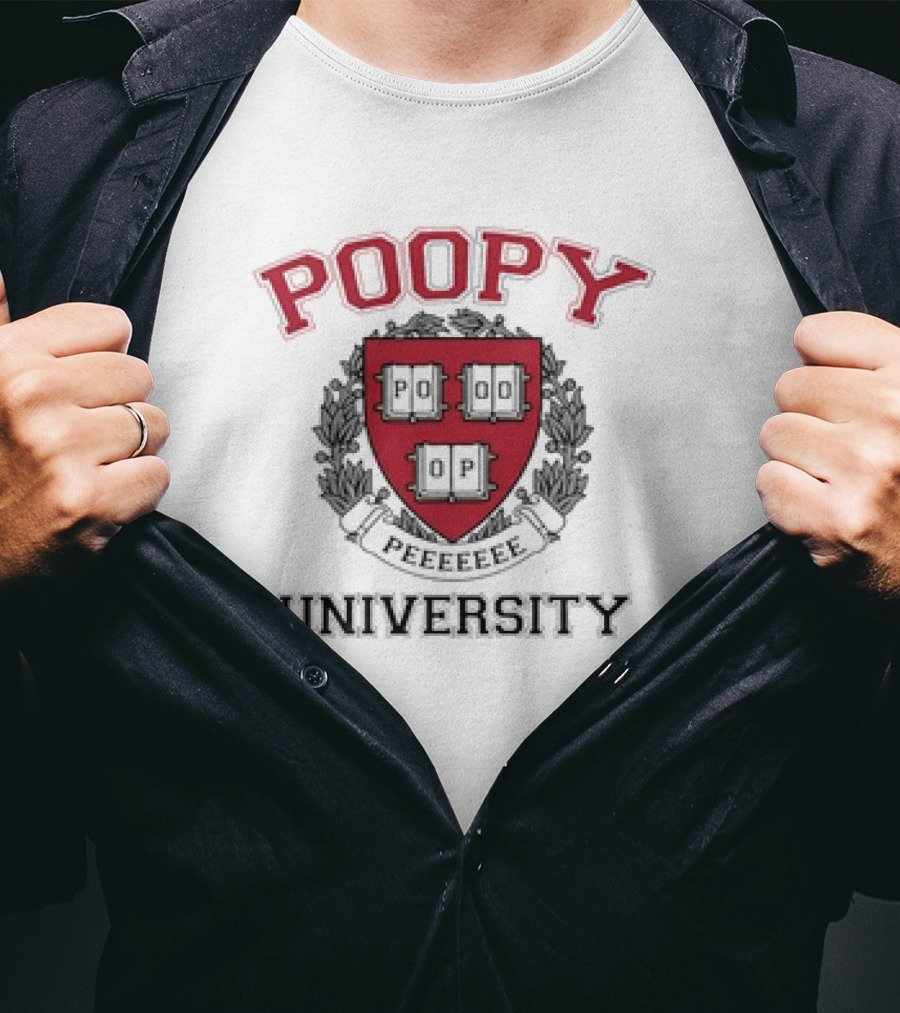 Poopy Peeeeeee Parody University Crest Shield Emblem T-Shirt