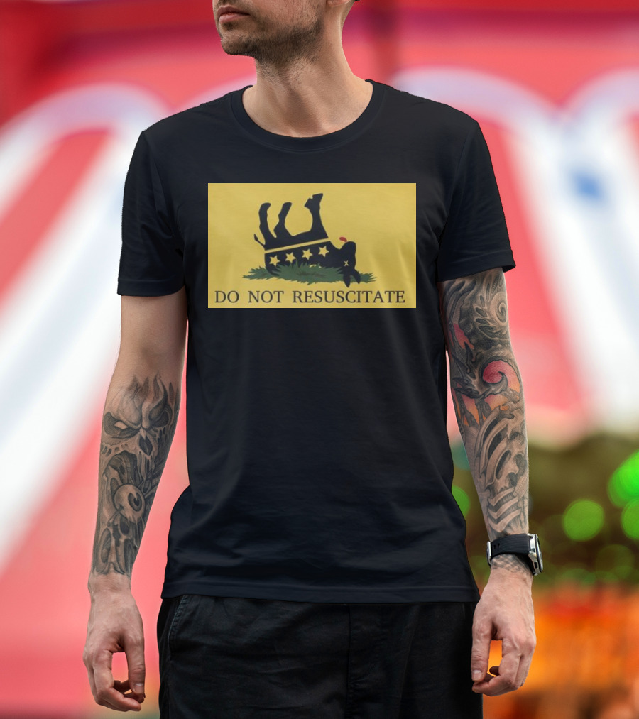 Do Not Resuscitate Black Donkey Flag with Stars and Yellow Background T-Shirt