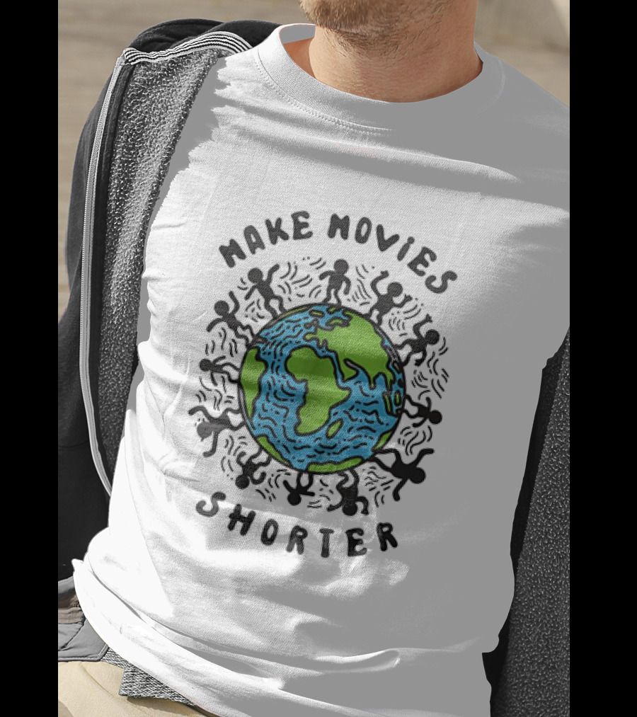 Make Movies Shorter Save The Planet Earth Surrounded By Dancing Figures T-Shirt
