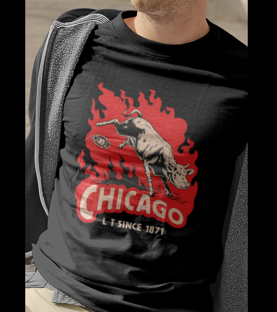 Chicago Lit Since 1871 Kicking Cow Flame T-Shirt