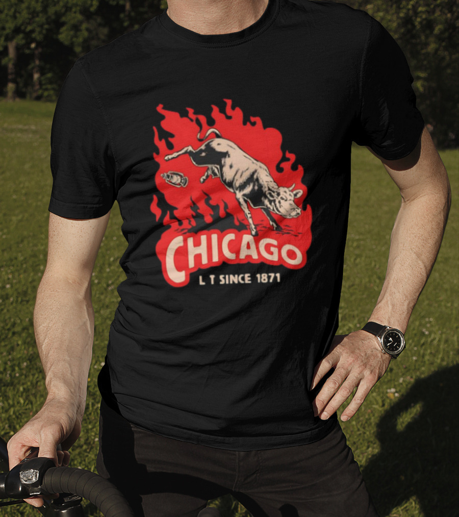Chicago Lit Since 1871 Kicking Cow Flame T-Shirt
