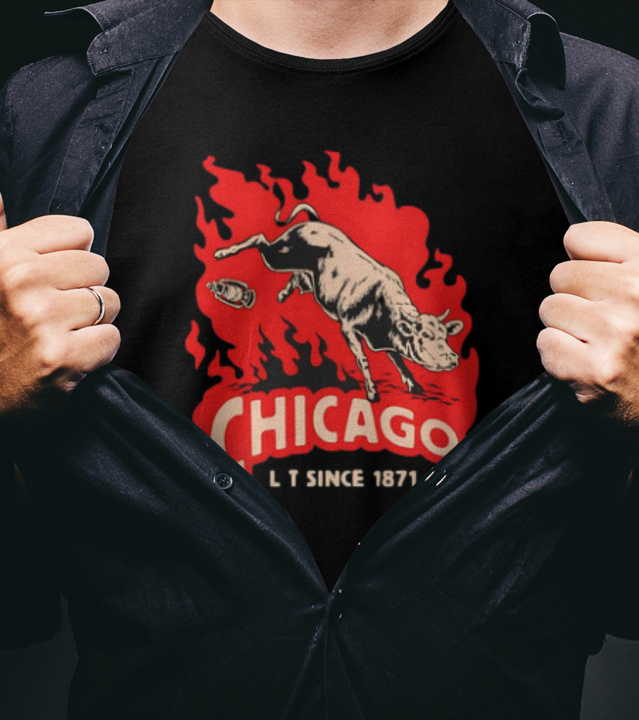 Chicago Lit Since 1871 Kicking Cow Flame T-Shirt