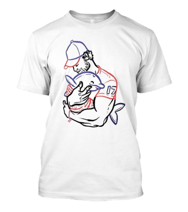 I Love You Dad Fish 17 Baseball Player Hugging Dolphin T-Shirt