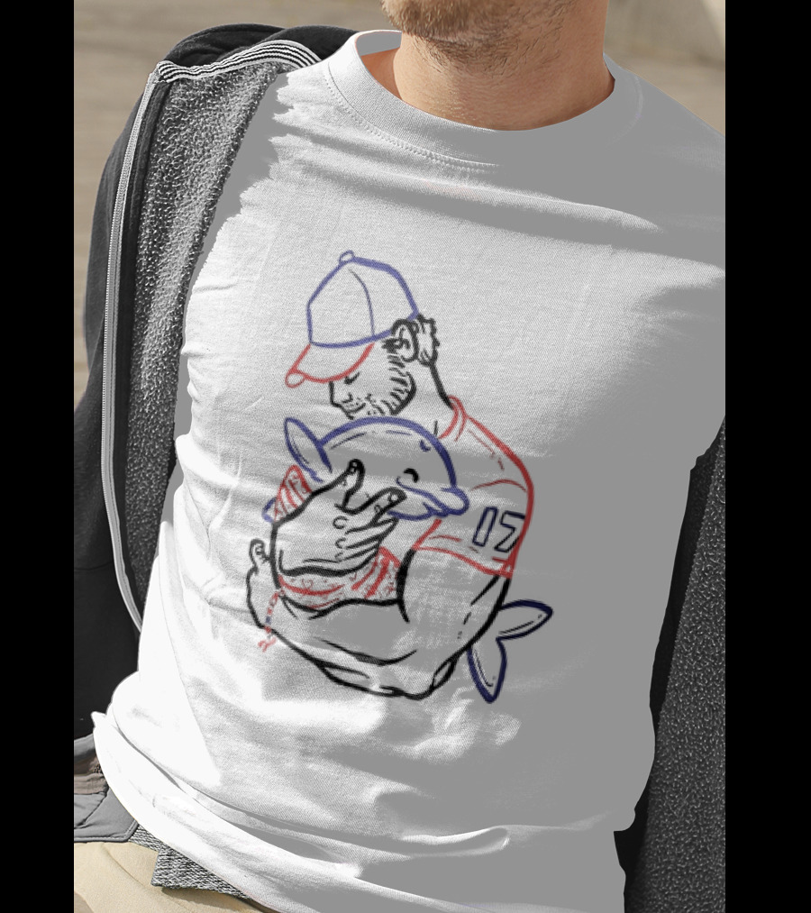 I Love You Dad Fish 17 Baseball Player Hugging Dolphin T-Shirt