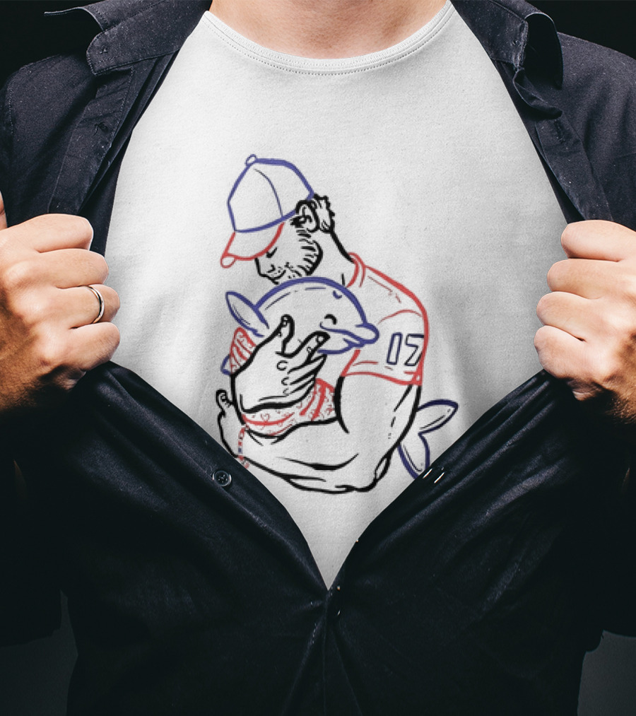 I Love You Dad Fish 17 Baseball Player Hugging Dolphin T-Shirt