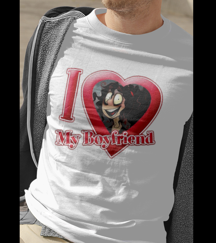 I Love My Boyfriend Heart Cartoon Face T-Shirt