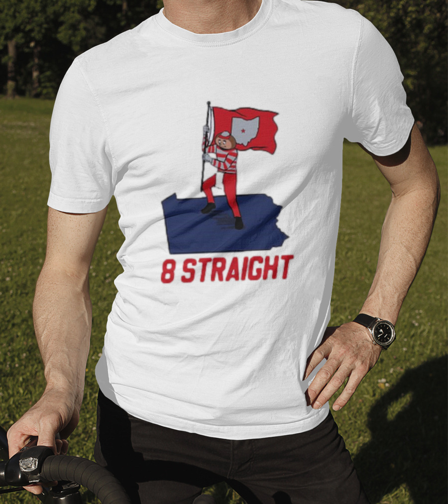 Ohio State Buckeyes Brutus Holding Flag 8 Straight T-Shirt