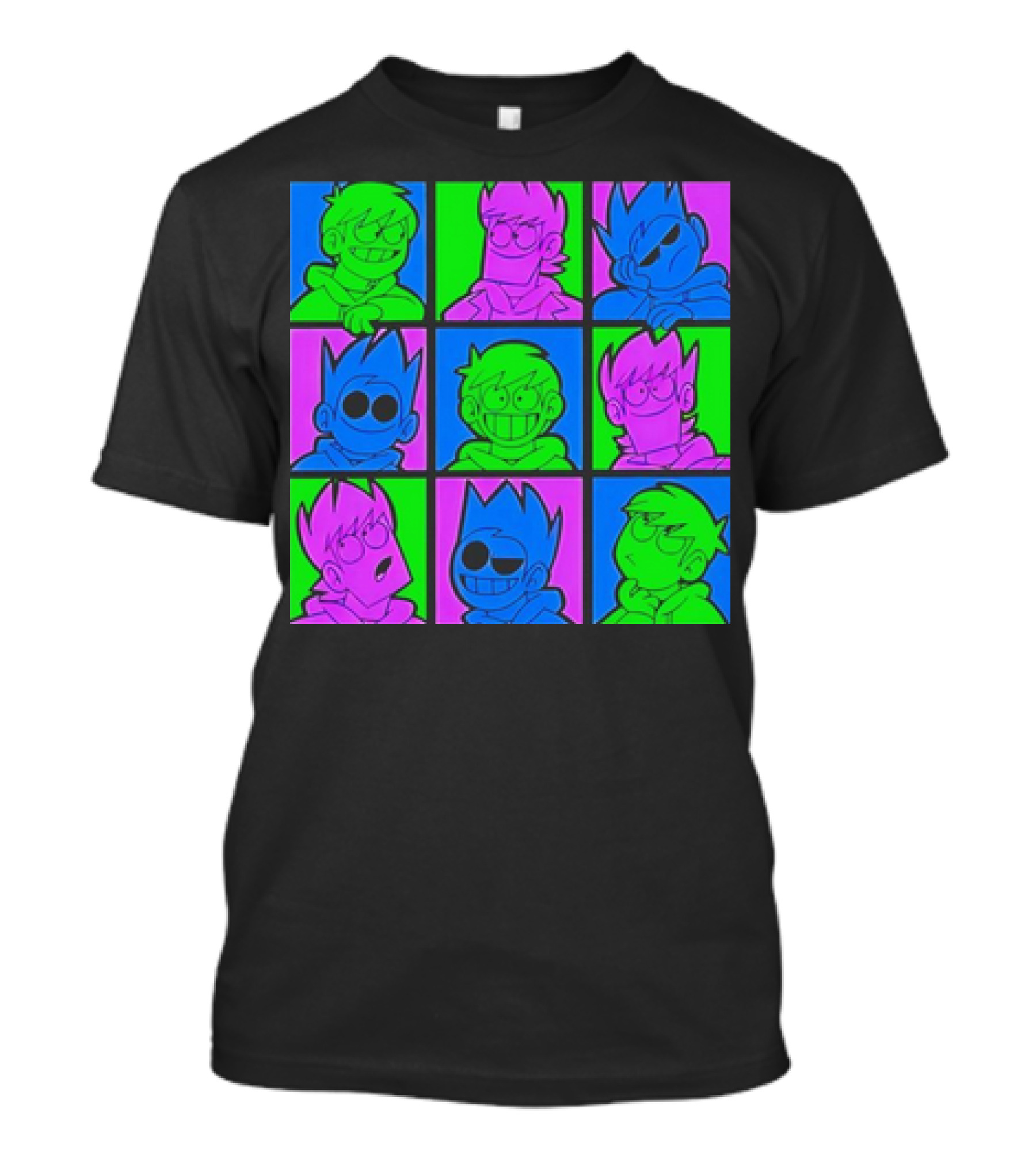 Eddsworld Sharkrobot Colorful Cartoon Characters 9-Panel Grid Pop T-Shirt