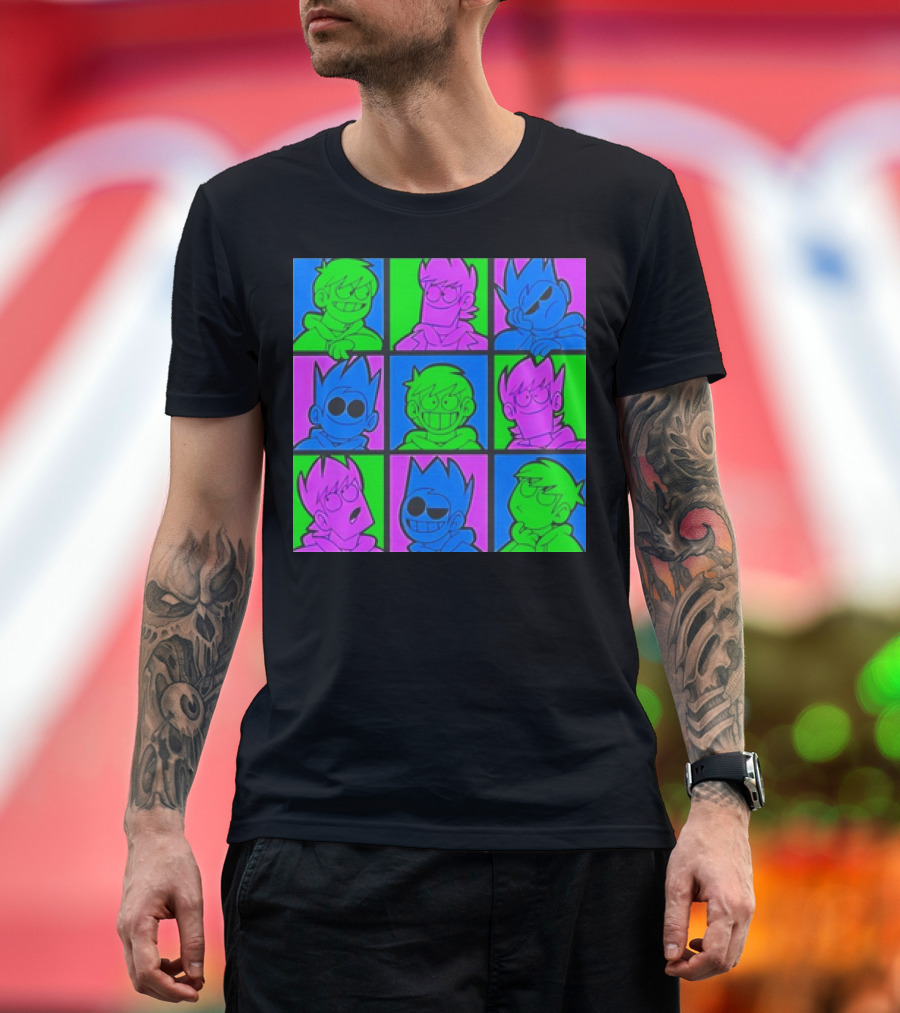 Eddsworld Sharkrobot Colorful Cartoon Characters 9-Panel Grid Pop T-Shirt