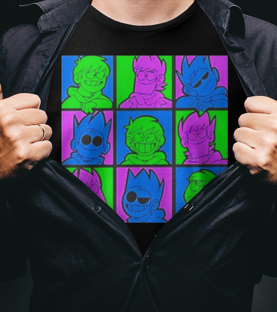 Eddsworld Sharkrobot Colorful Cartoon Characters 9-Panel Grid Pop T-Shirt