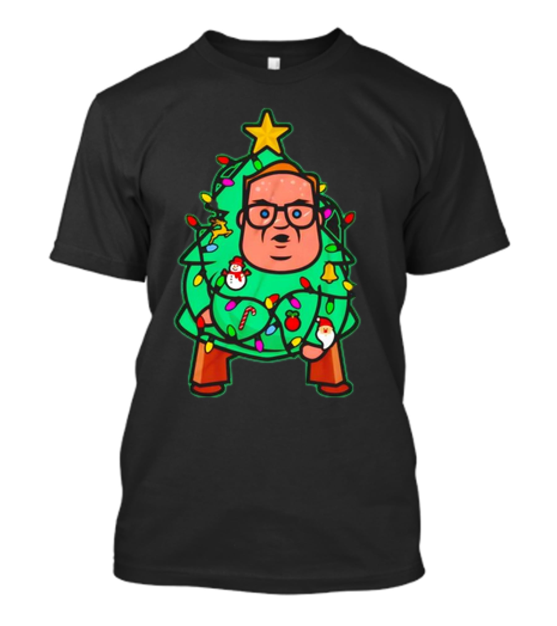 Foley Christmas Tree Lights Cartoon Character With Star And Decorated Ornaments T-Shirt