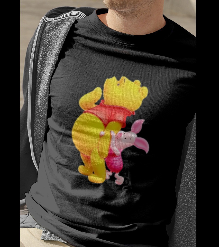 Winnie The Pooh And Piglet Best Friends Forever Hugging Playful Moment T-Shirt