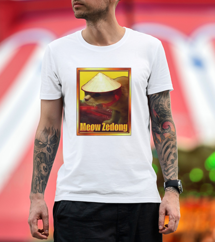 Meow Zedong Cat with Traditional Hat Meme T-Shirt