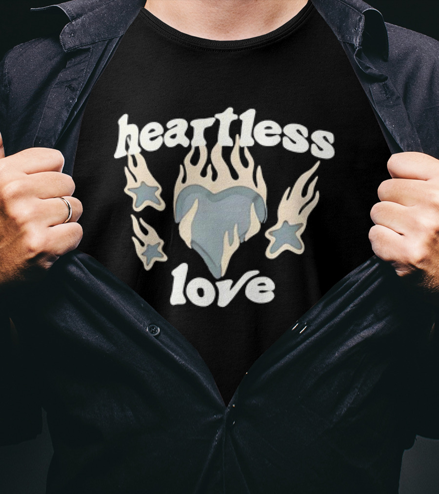 Heartless Love Flaming Heart And Stars T-Shirt