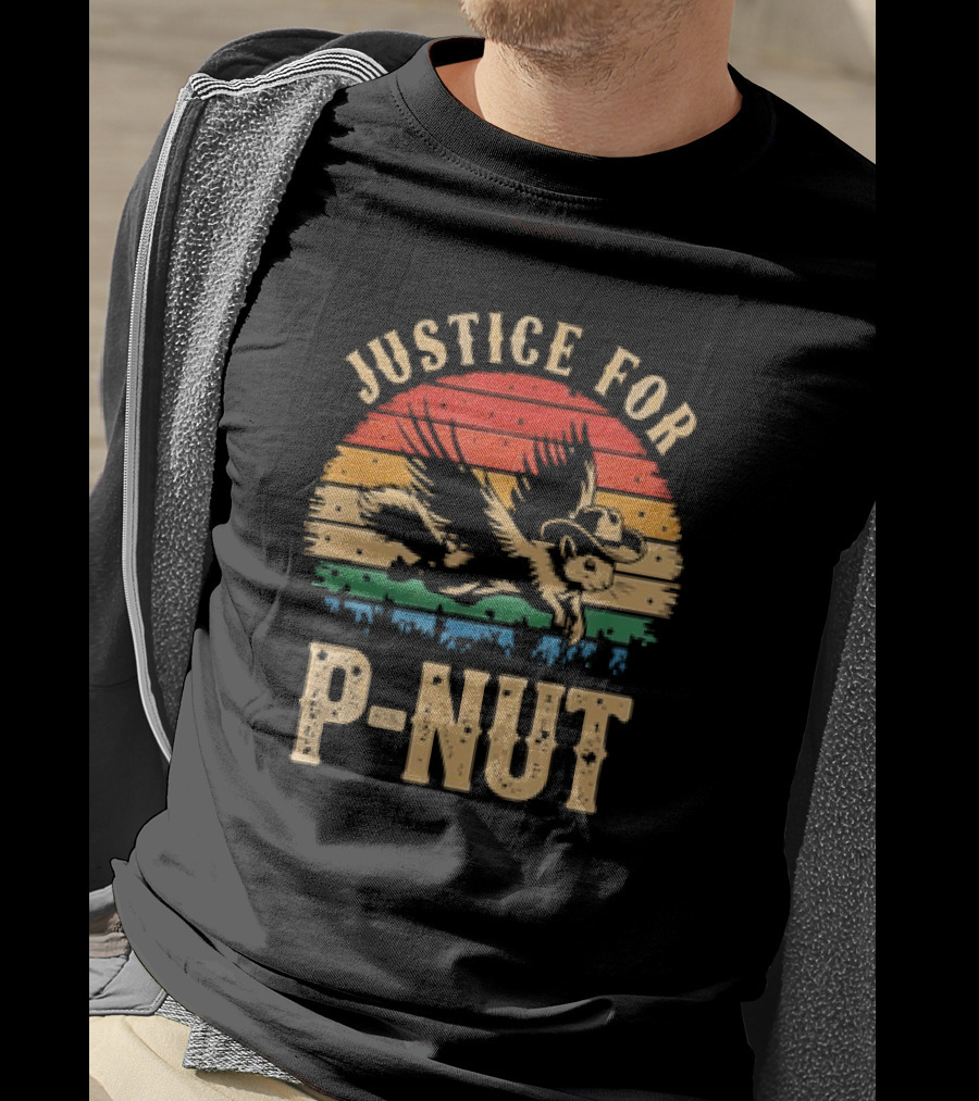 Justice For P-Nut Vintage Squirrel Lover Retro Sunset T-Shirt