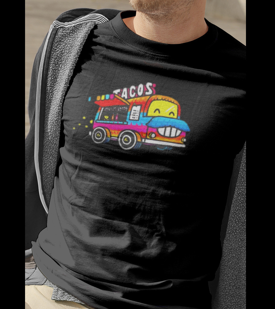 Tacos Tuesdays Colorful Food Truck With Happy Face T-Shirt