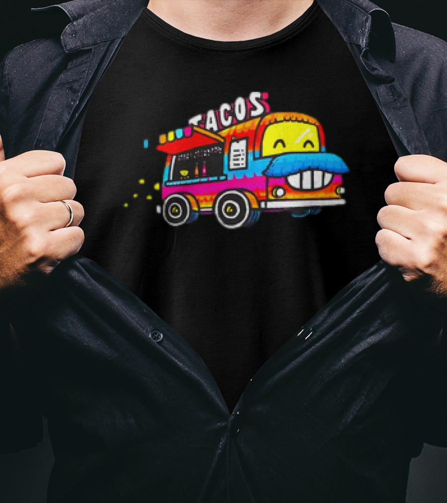 Tacos Tuesdays Colorful Food Truck With Happy Face T-Shirt