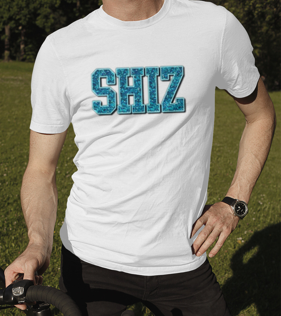 SHIZ Glitter Bold Blue Text T-Shirt