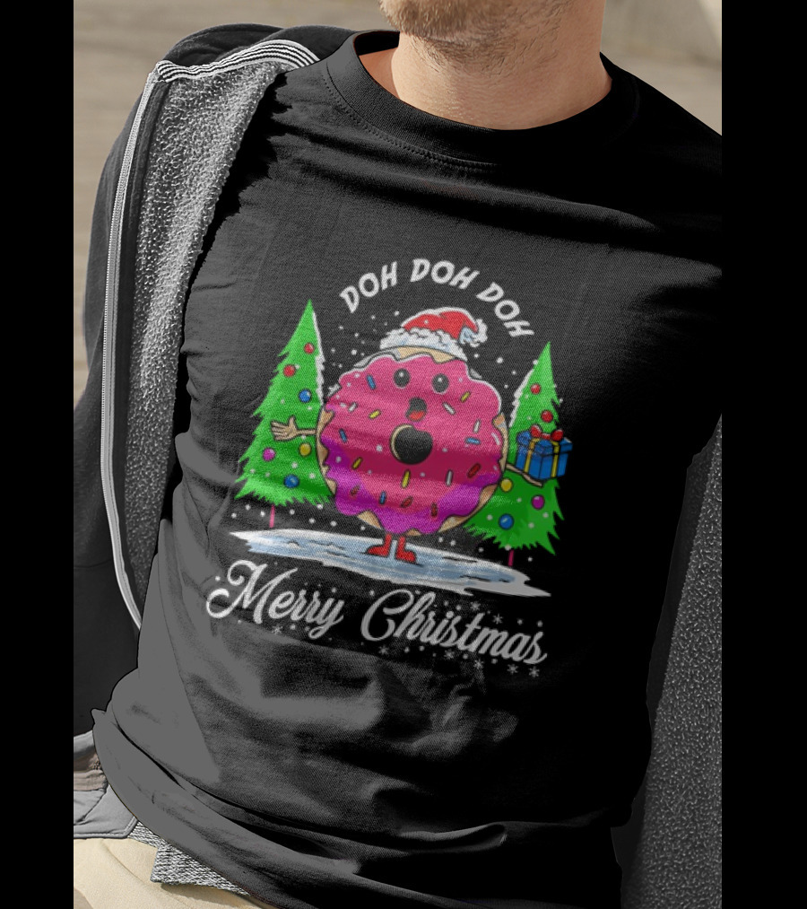 Doh Doh Doh Donut Santa Merry Christmas Snow Scene T-Shirt
