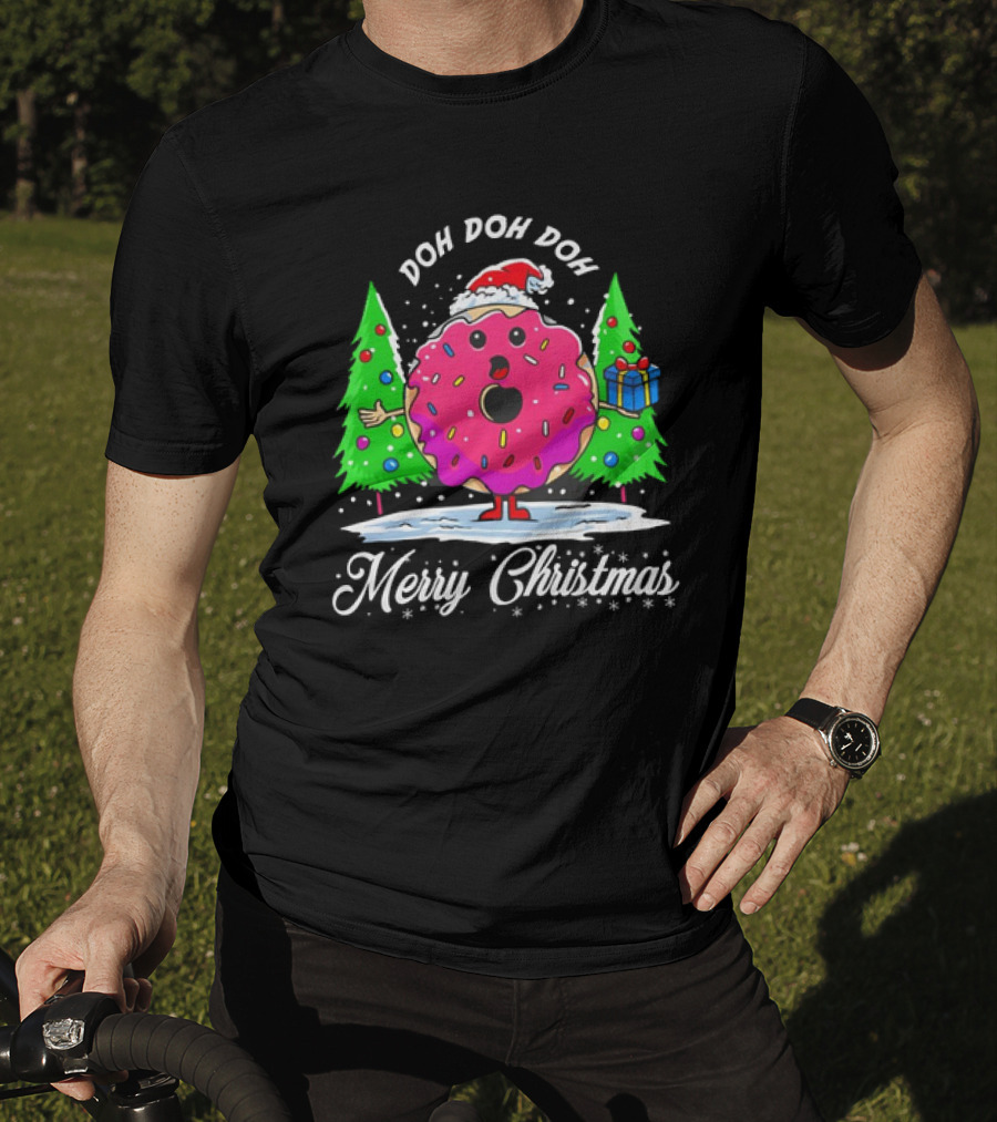 Doh Doh Doh Donut Santa Merry Christmas Snow Scene T-Shirt