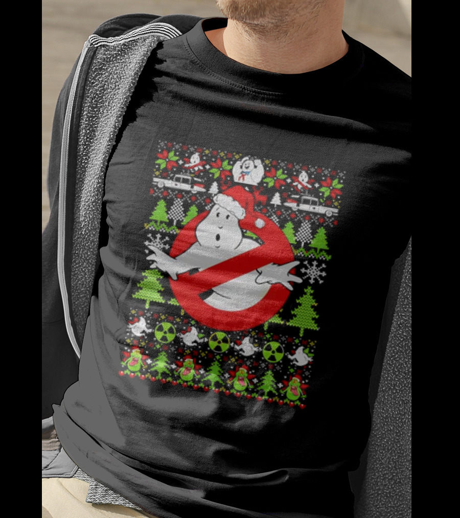 Ghostbusters No Ghost Symbol Christmas Sweater With Santa Hat And Ugly Sweater Icons T-Shirt