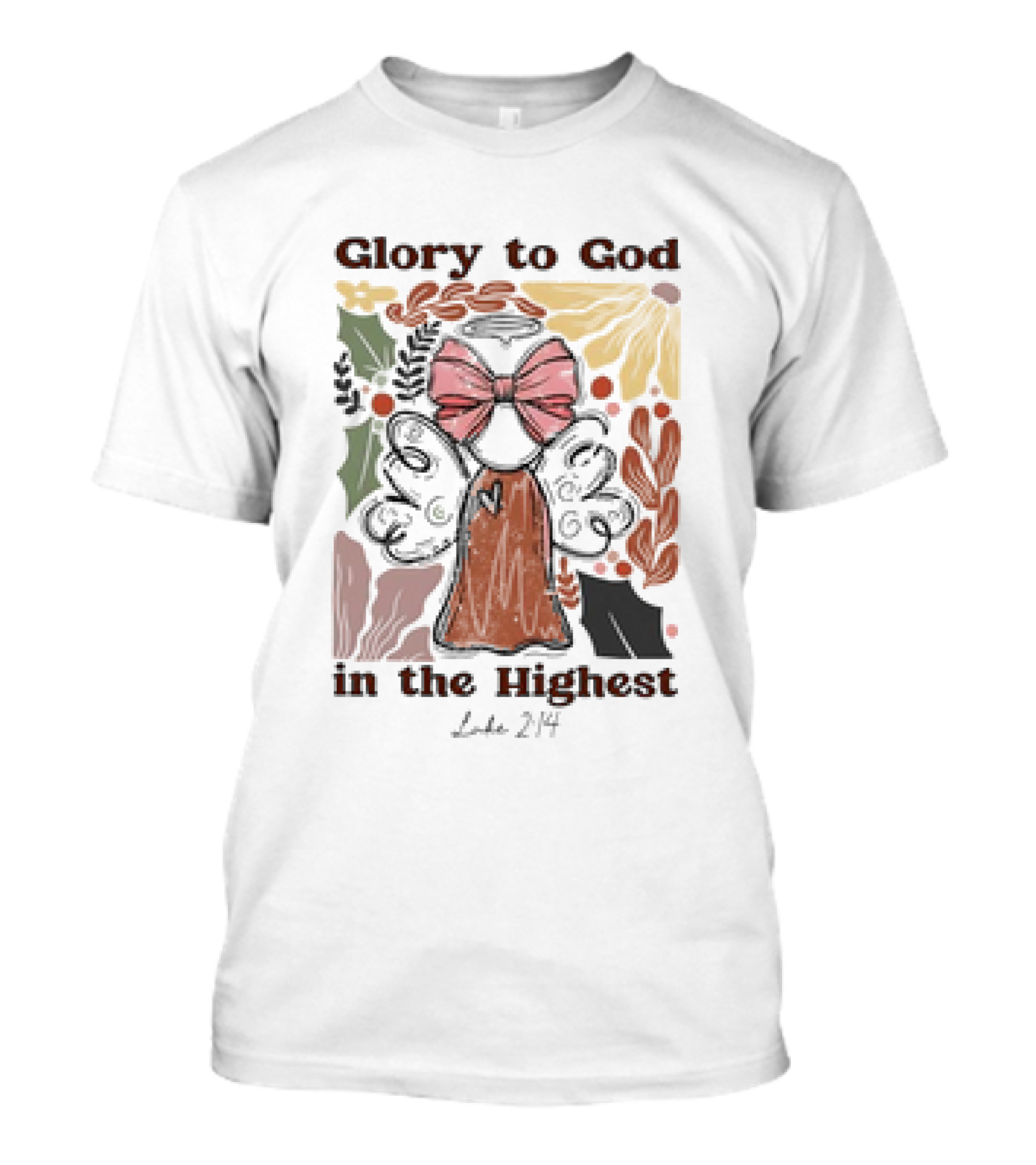Glory To God In The Highest Luke 2:14 Retro Vintage Christian Angel Bow T-Shirt