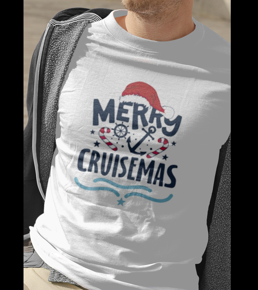 Merry Cruisemas Santa Hat Candy Cane Anchor Christmas T-Shirt
