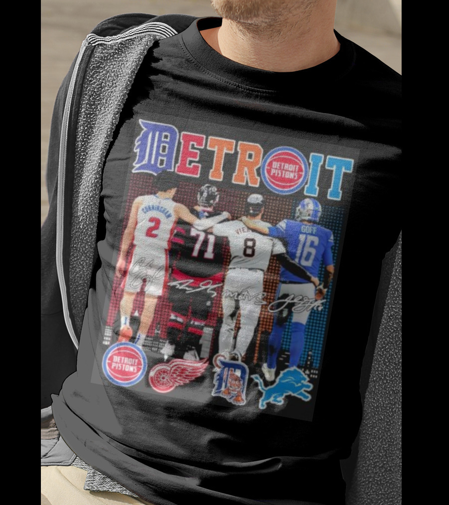 Detroit Pistons Red Wings Tigers Lions Cunningham Larkin Vierling Goff T-Shirt