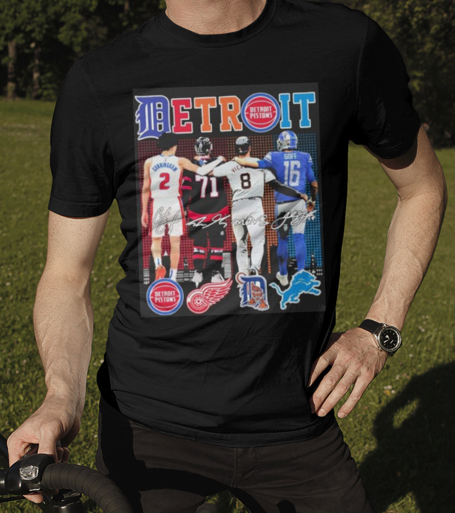 Detroit Pistons Red Wings Tigers Lions Cunningham Larkin Vierling Goff T-Shirt