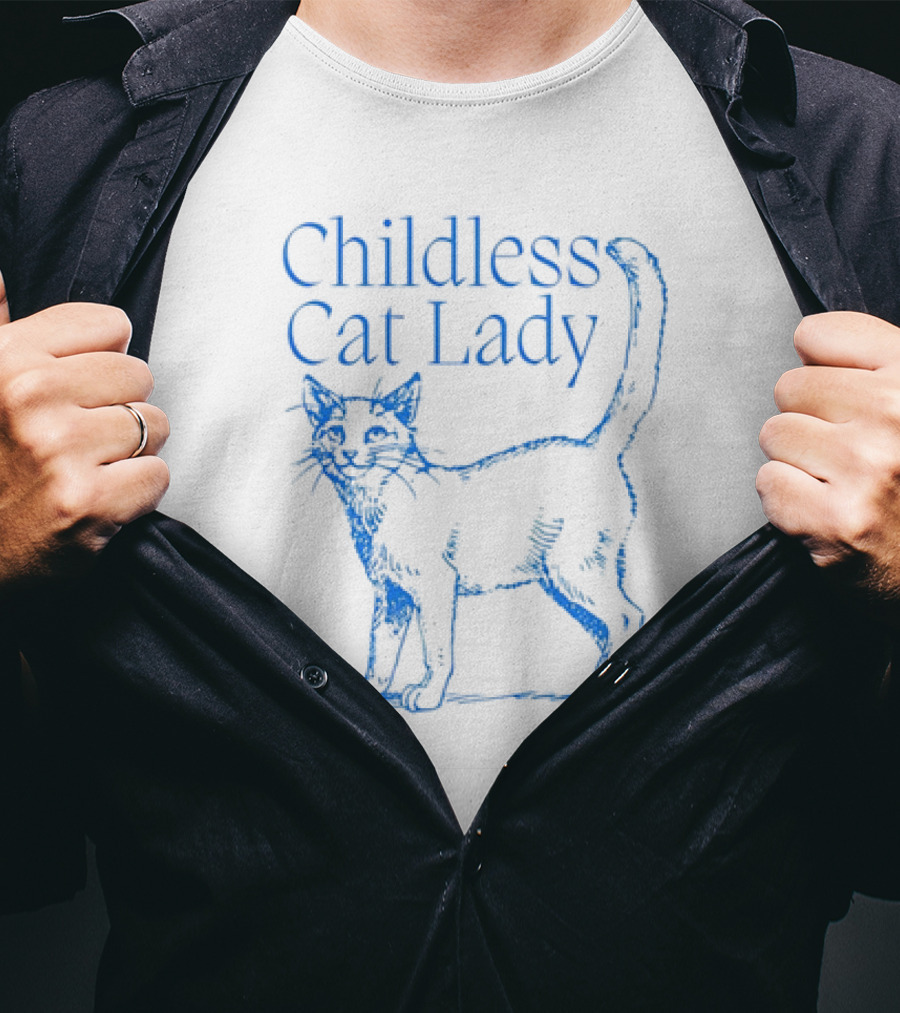 Childless Cat Lady Blue Sketch T-Shirt