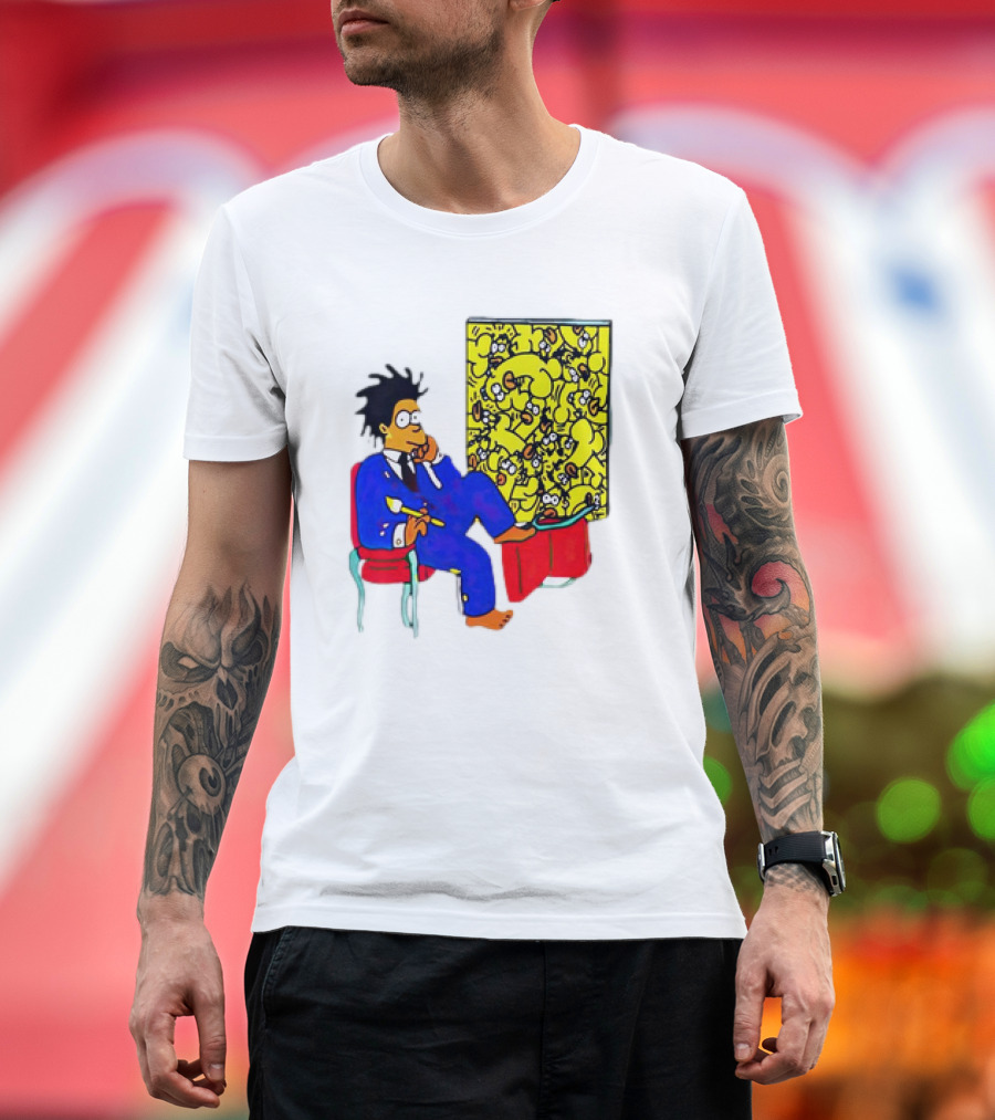 The Simpsons Jay-Z Cartoon Style Art with Basquiat Sitting on Red Chair T-Shirt