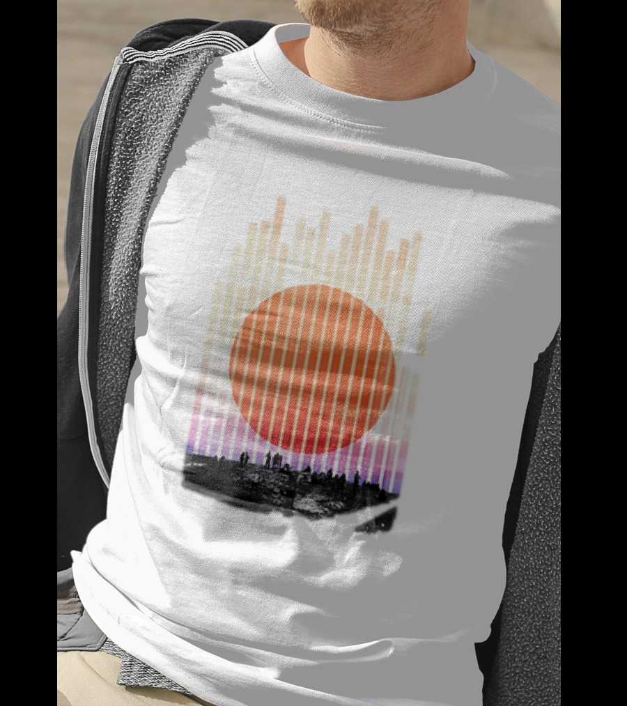 Stripe And Sun Vintage Sunset Silhouette On Horizon T-Shirt