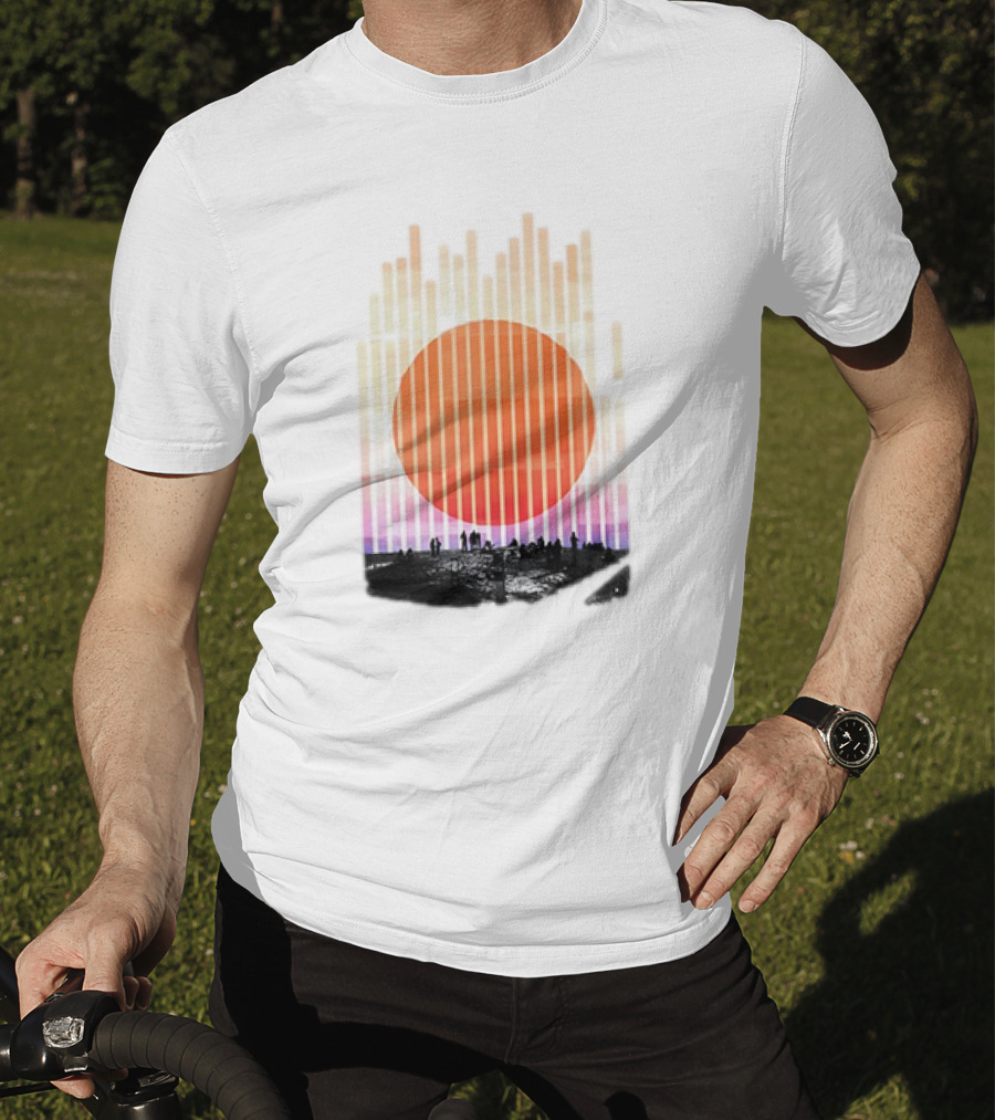 Stripe And Sun Vintage Sunset Silhouette On Horizon T-Shirt