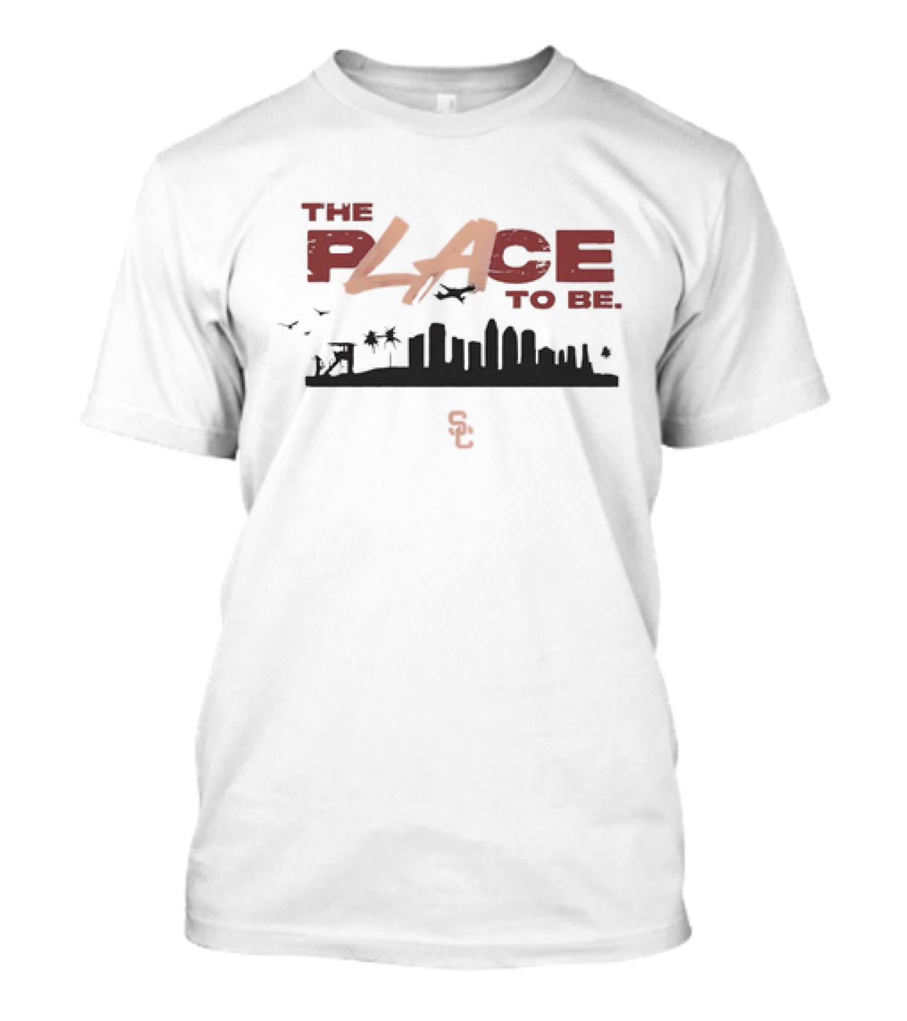 USC Trojans The Place To Be Skyline With SC Logo And Birds T-Shirt