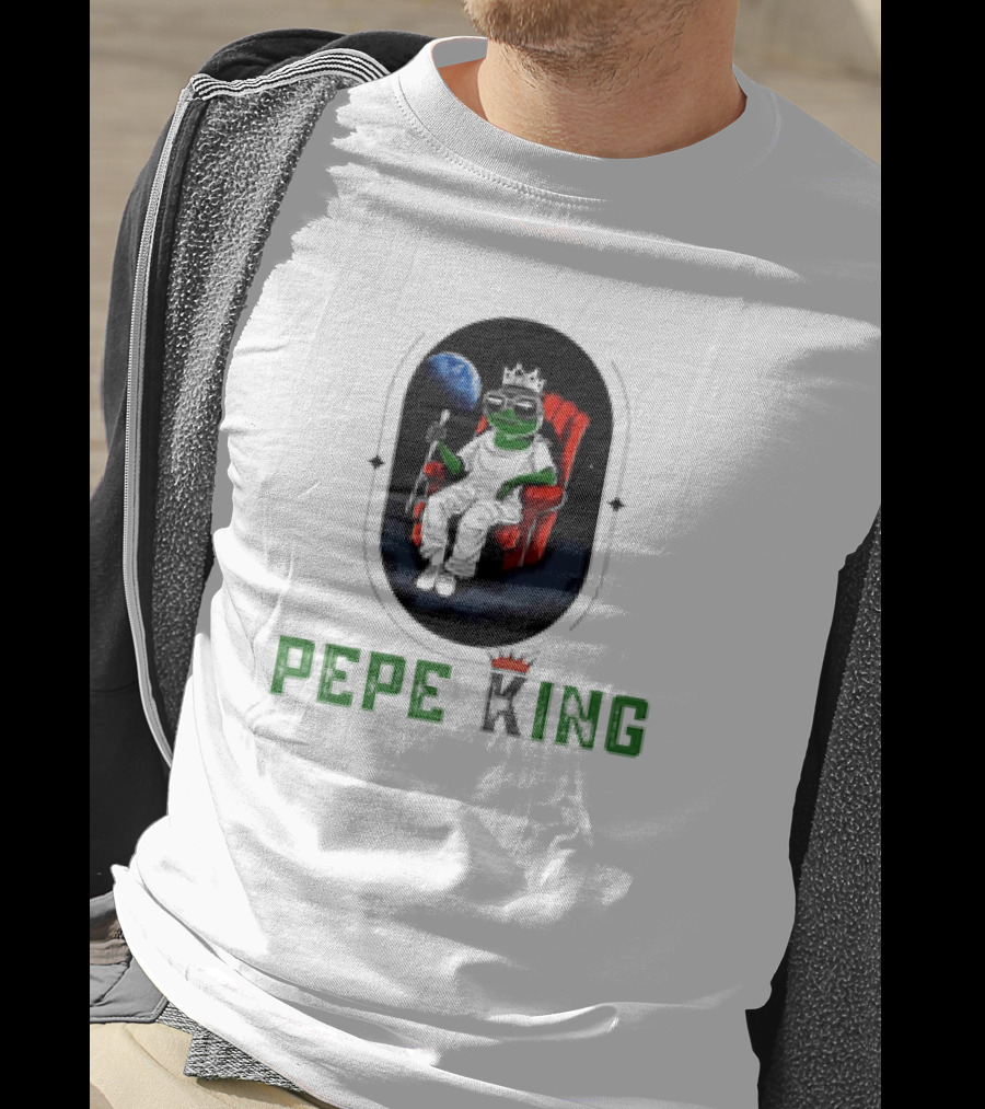 Pepe King Meme Coin Earth Throne Crown Chair T-Shirt
