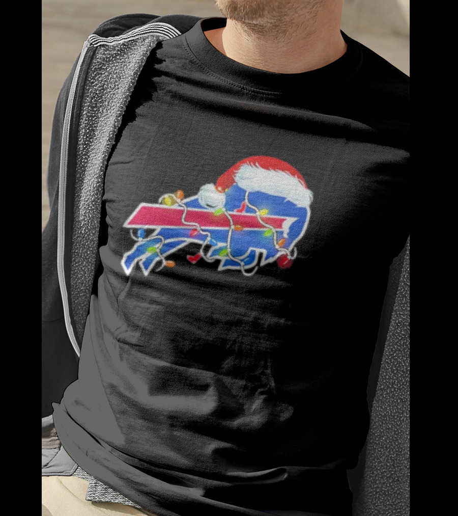 Buffalo Bills Santa Hat Christmas Lights T-Shirt
