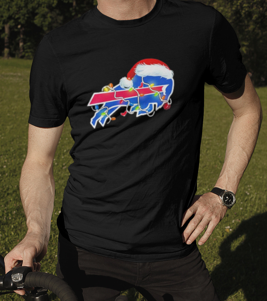 Buffalo Bills Santa Hat Christmas Lights T-Shirt