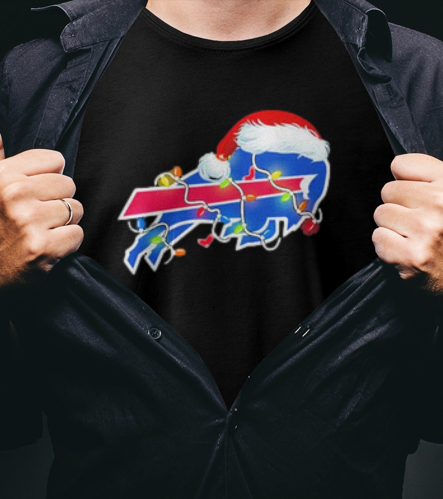 Buffalo Bills Santa Hat Christmas Lights T-Shirt
