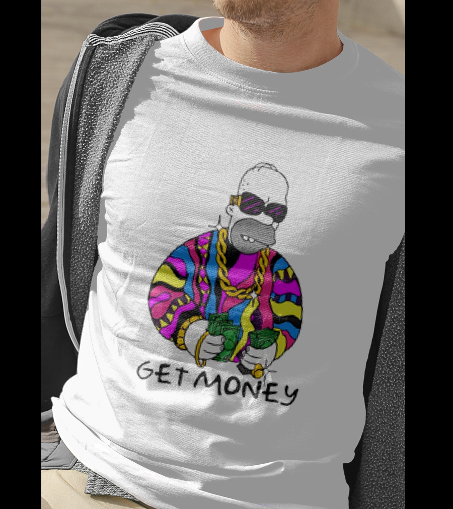 Homer Simpson Gangster Get Money Colorful Sweater And Sunglasses T-Shirt