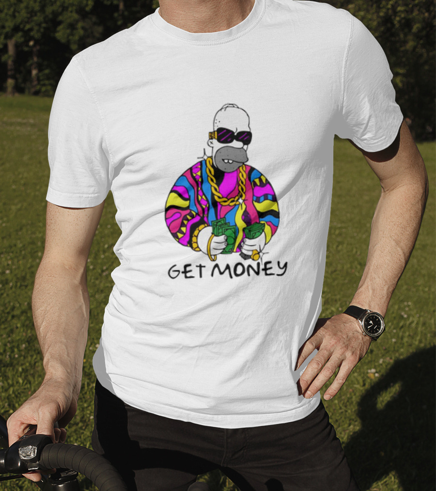 Homer Simpson Gangster Get Money Colorful Sweater And Sunglasses T-Shirt