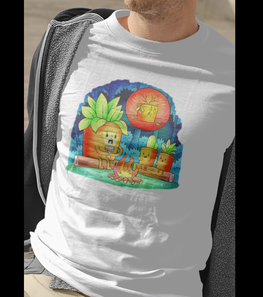 House Plants Gather Around Campfire Sharing Spooky Stories In The Woods T-Shirt