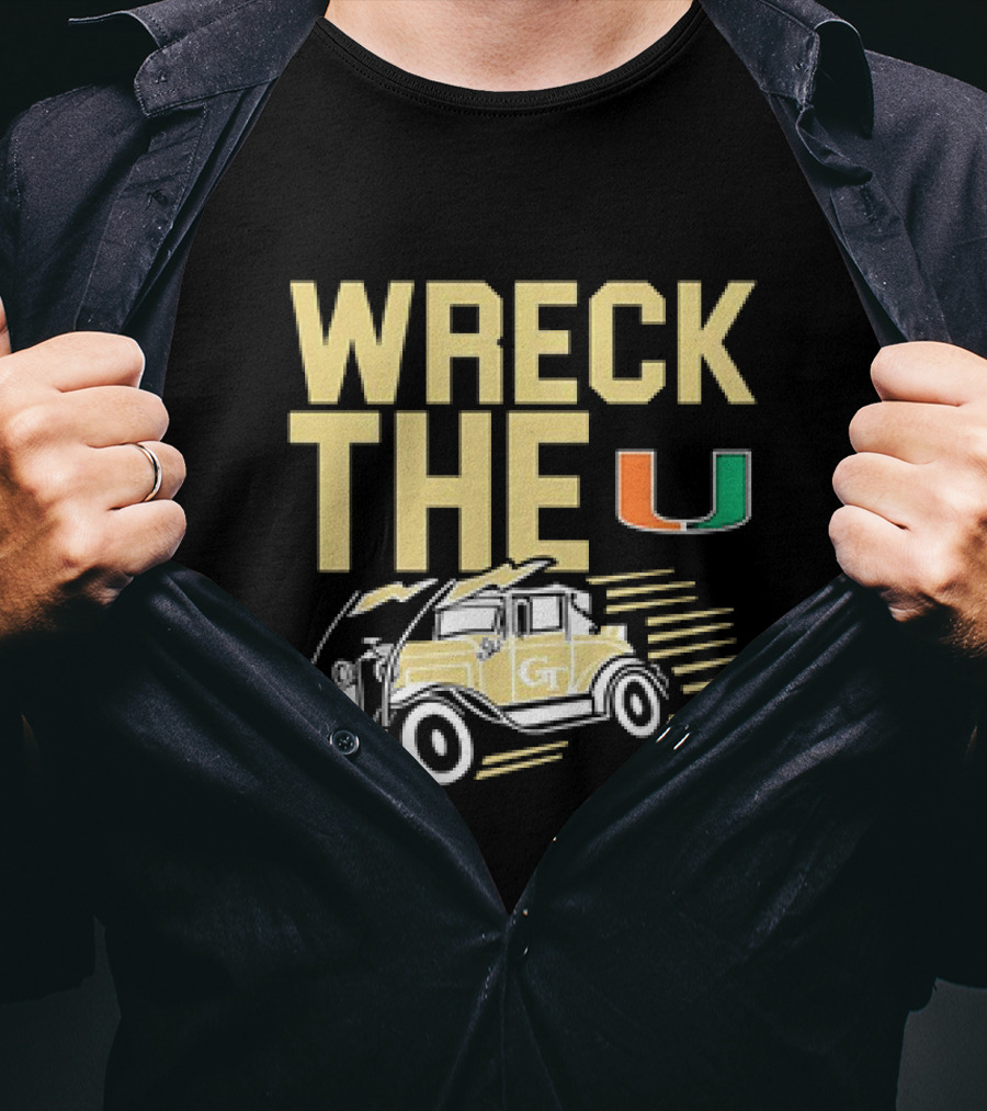 Wreck The U Georgia Tech Yellow Jackets GT Vintage Car Miami T-Shirt