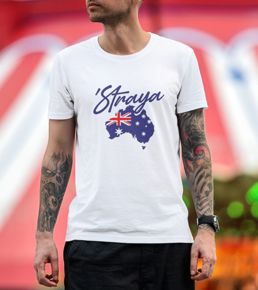 Straya Aussie Map with Australian Flag and Stars T-Shirt