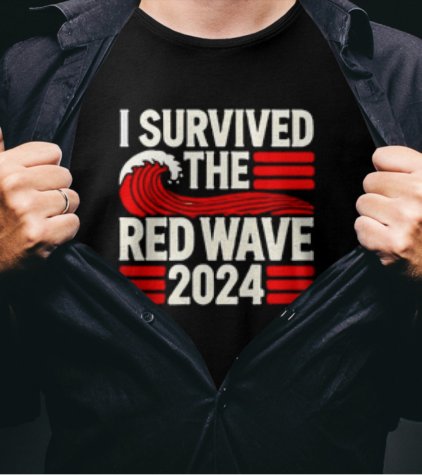 I Survived The Red Wave 2024 Retro Wave And Stripes T-Shirt
