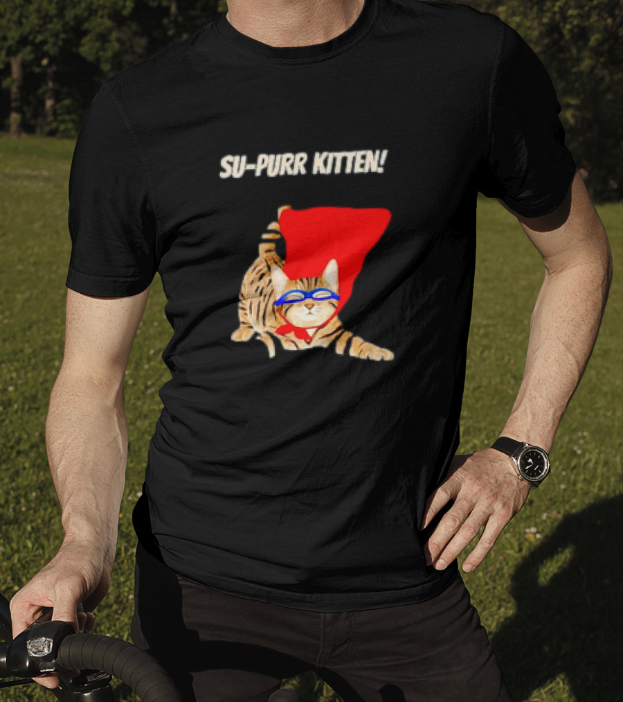Su-Purr Kitten Cute Super Hero Cat Meme With Red Cape And Mask T-Shirt