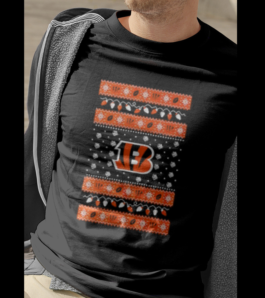 Cincinnati Bengals Holiday Lights Ugly Christmas T-Shirt