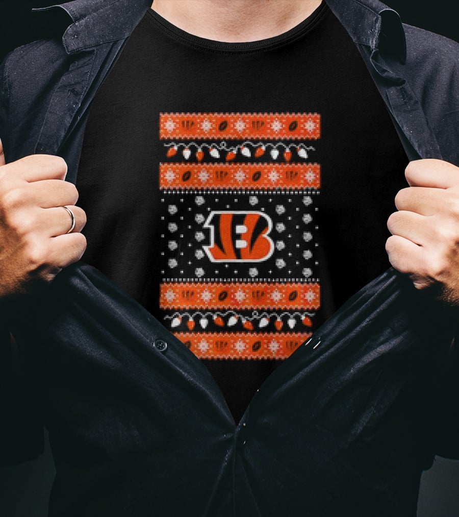 Cincinnati Bengals Holiday Lights Ugly Christmas T-Shirt