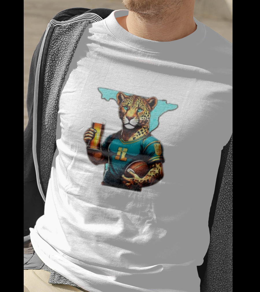Jacksonville Jaguars Fan Jaguar With Beer And Football T-Shirt