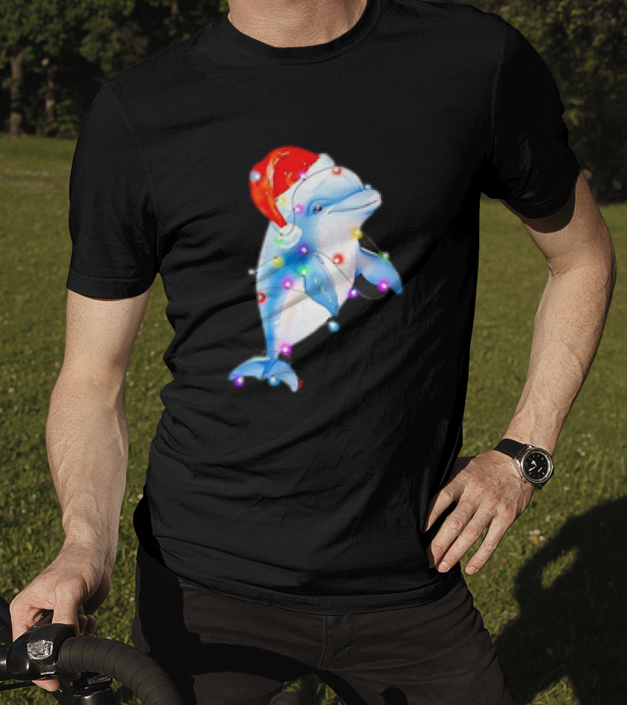 Dolphin Santa Hat Christmas Lights T-Shirt