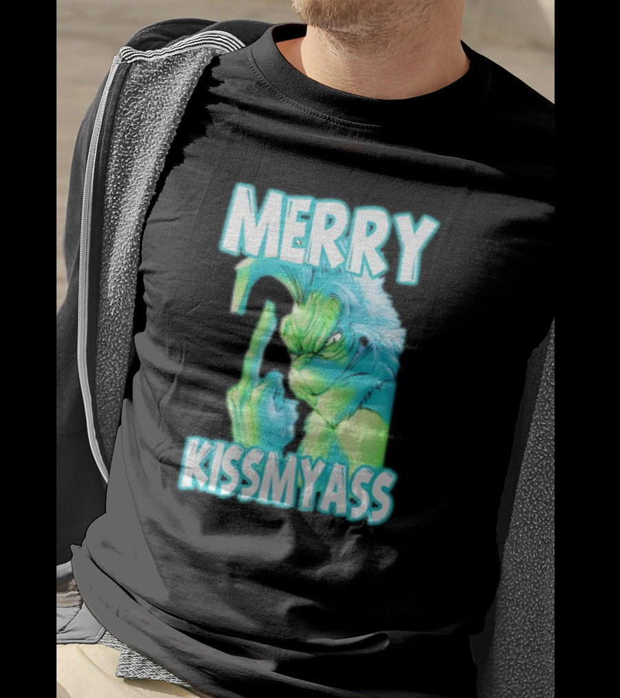 Merry Kiss My Ass Grinch Middle Finger T-Shirt